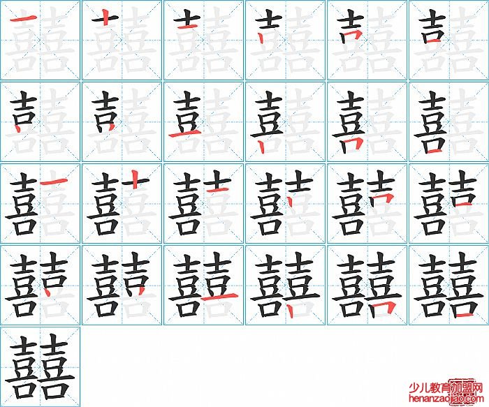 囍的笔顺、笔画